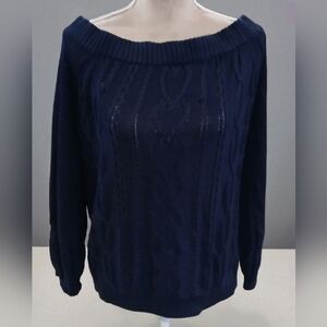 New York & Company Dark Blue Off-Shoulder Sweater
